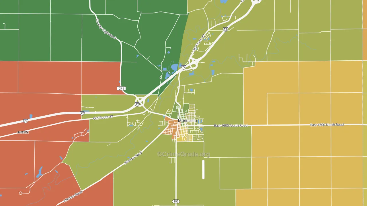 Monticello, IL Map of Burglary Rates