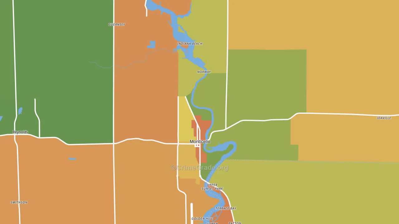 Monticello, IN Map of Burglary Rates
