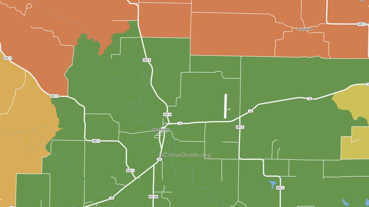 Monticello, MO Map of Burglary Rates