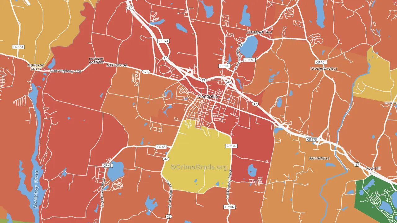 Monticello, NY Map of Burglary Rates