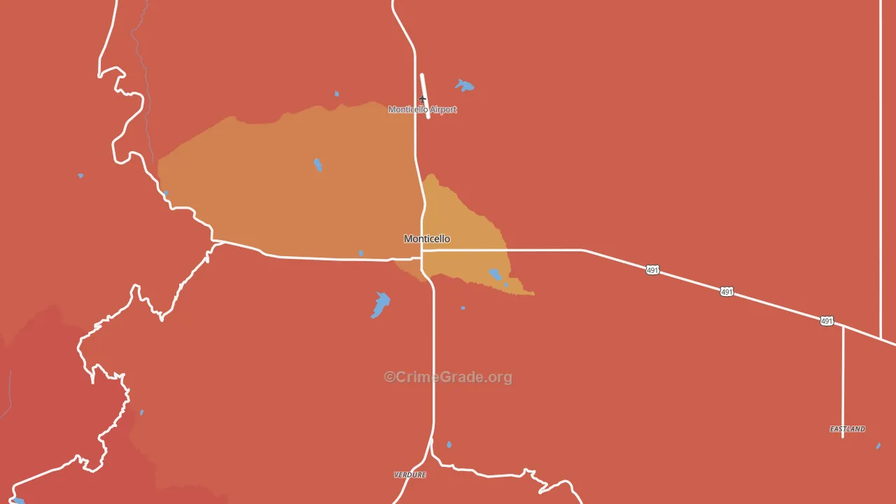 Monticello, UT Map of Burglary Rates