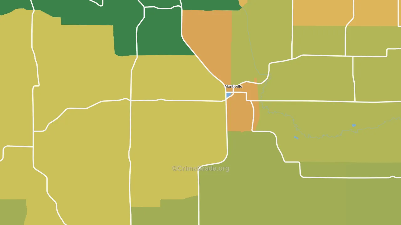 Monticello, WI Map of Burglary Rates
