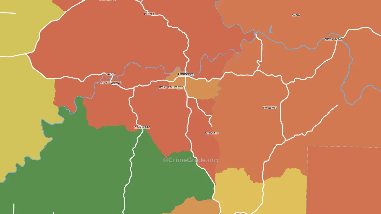 Montier, MO Map of Burglary Rates