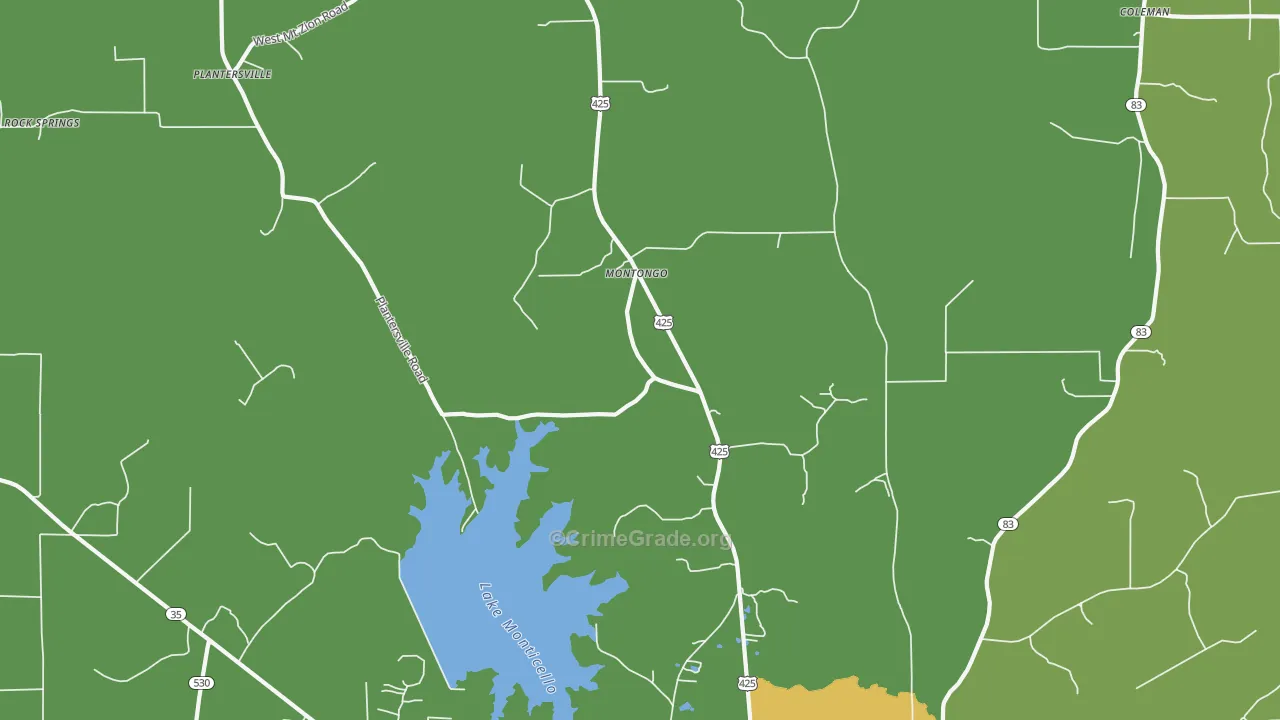 Montongo, AR Map of Burglary Rates