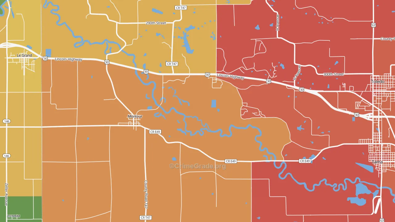 Montour, IA Map of Burglary Rates