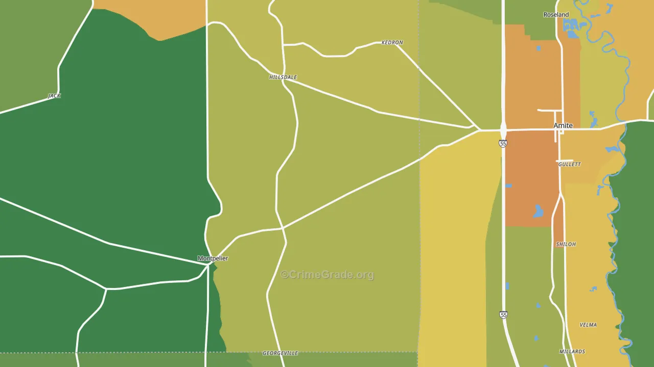 Montpelier, LA Map of Burglary Rates