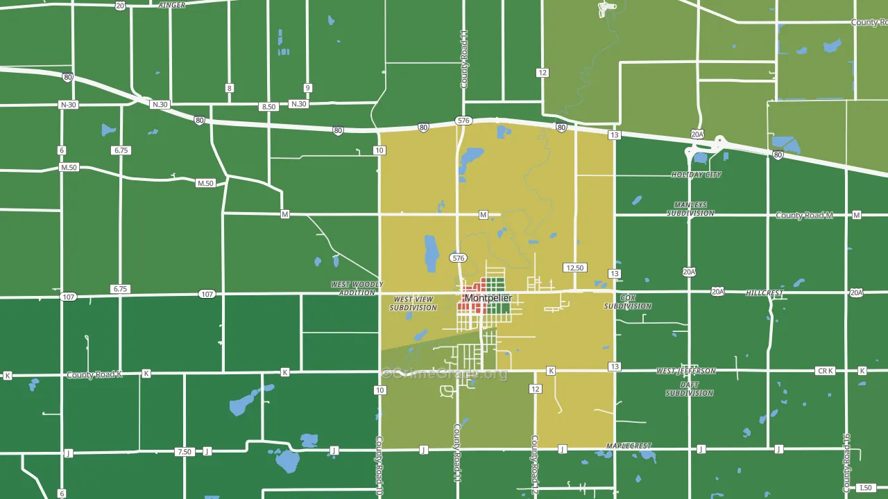Montpelier, OH Map of Burglary Rates