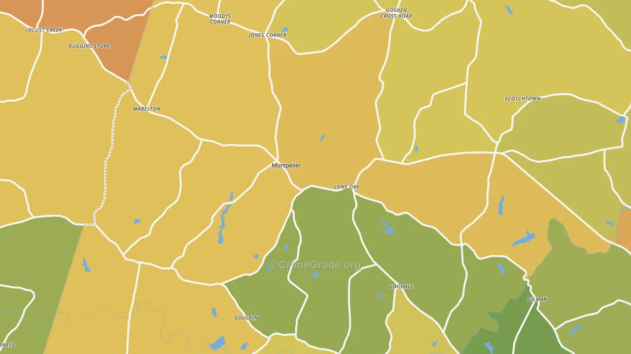 Montpelier, VA Map of Burglary Rates
