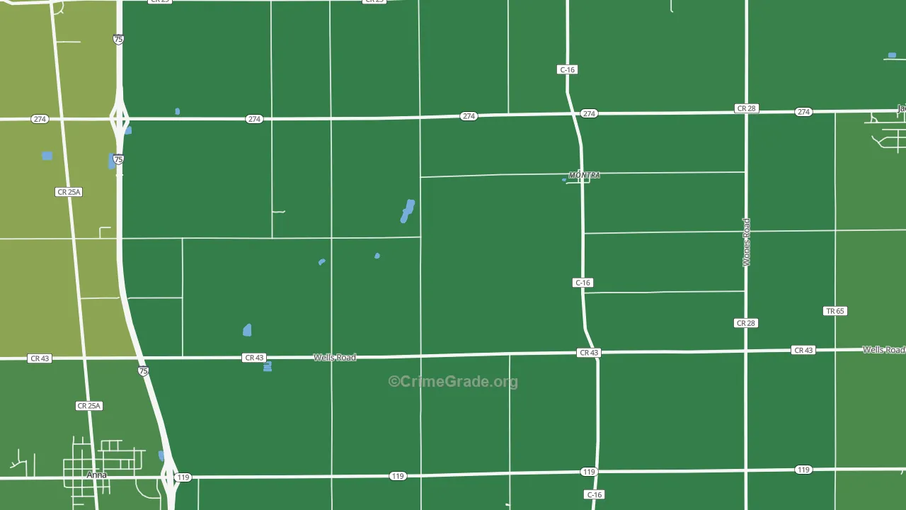 Montra, OH Map of Burglary Rates