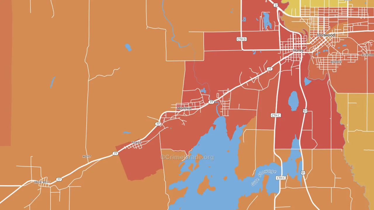 Montreal, WI Map of Burglary Rates