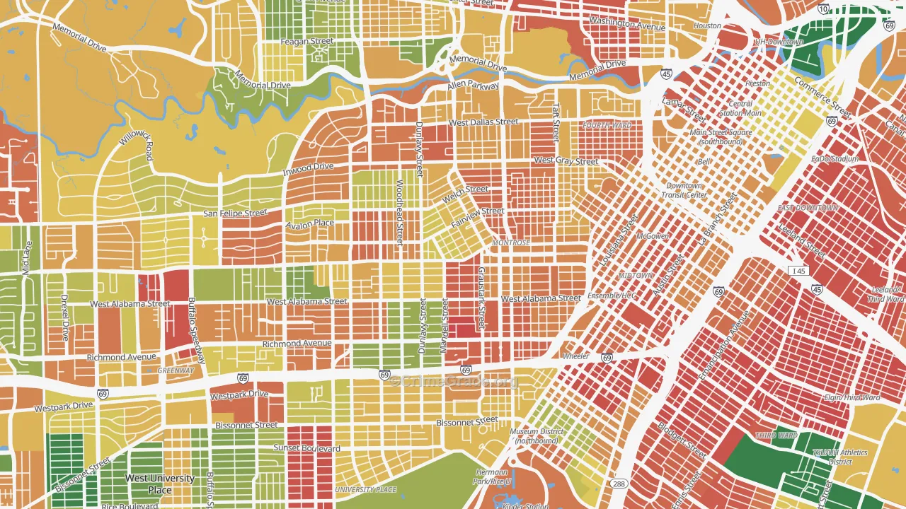 Montrose, Houston, TX Map of Burglary Rates