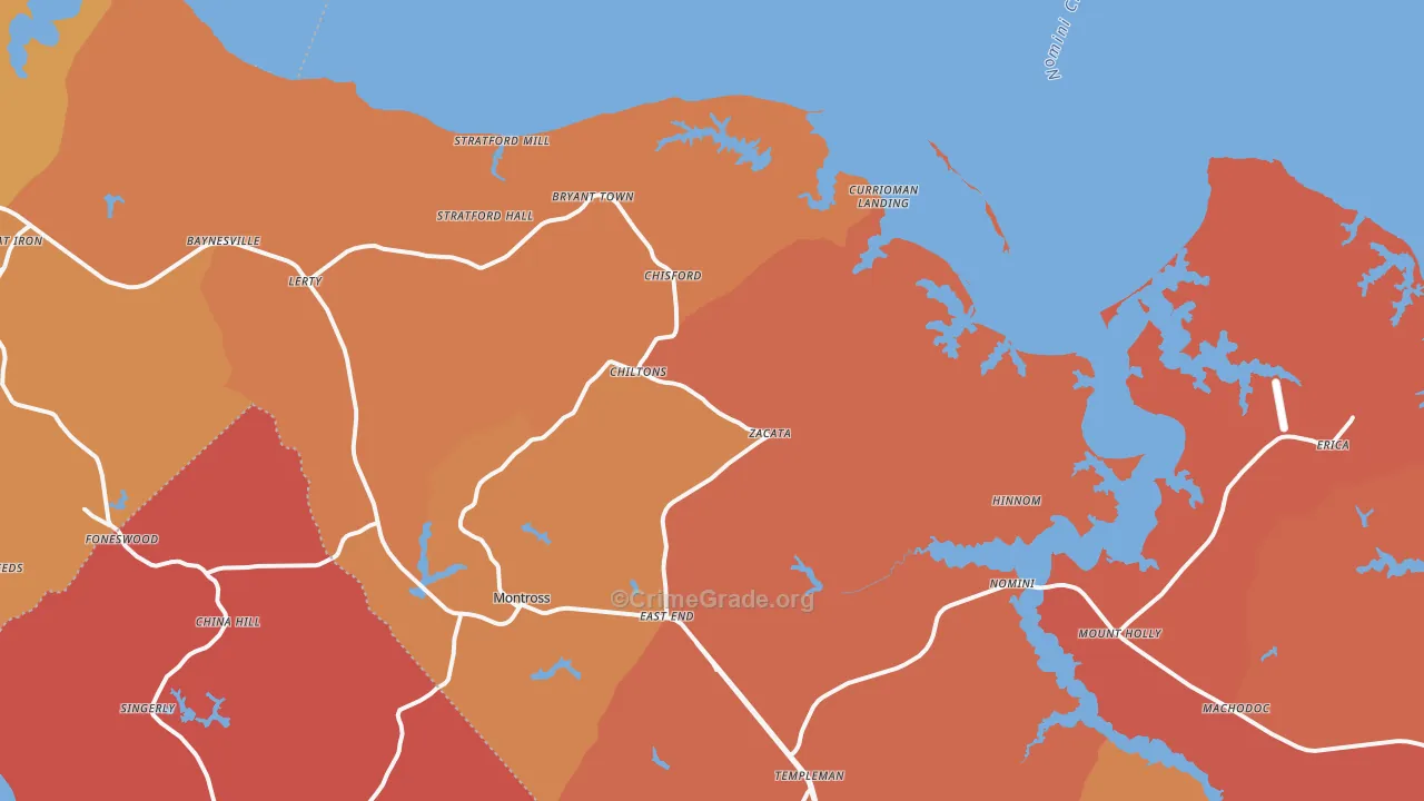 Montross, VA Map of Burglary Rates