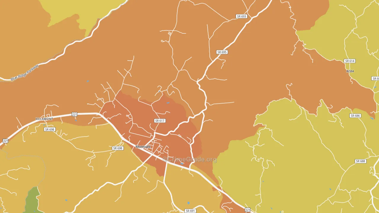 Montvale, VA Map of Burglary Rates