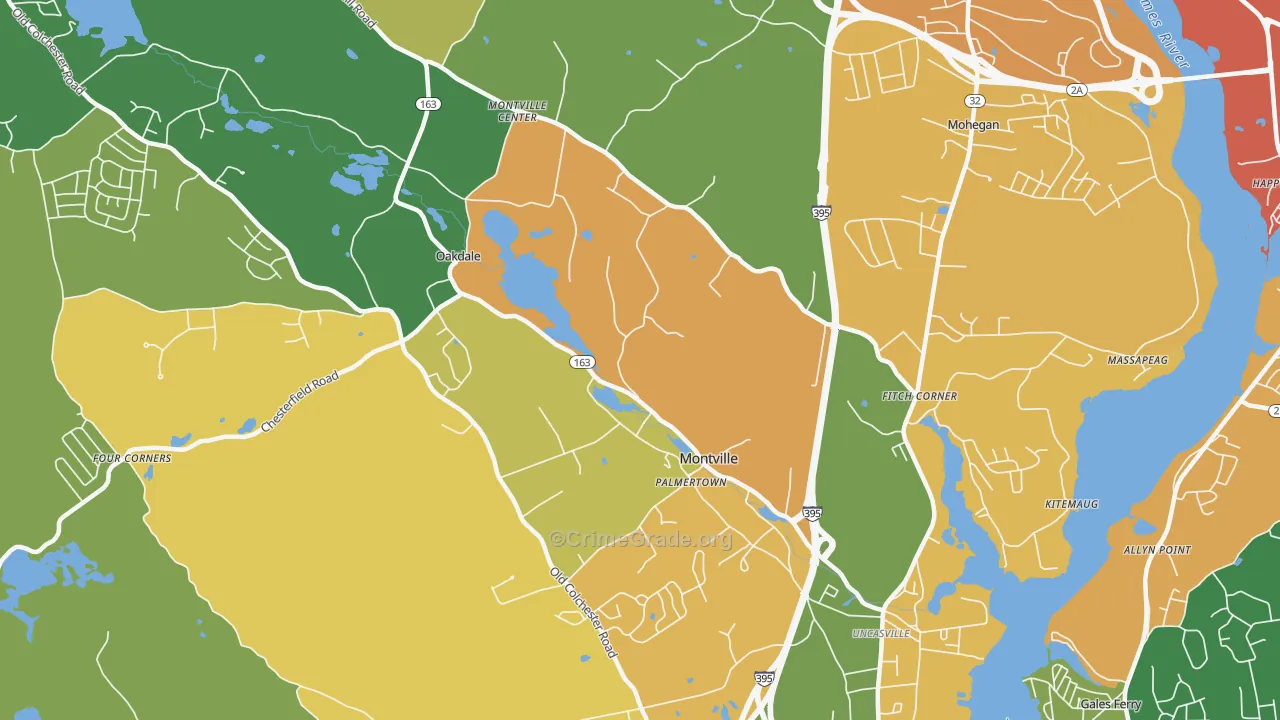 Montville, CT Map of Burglary Rates