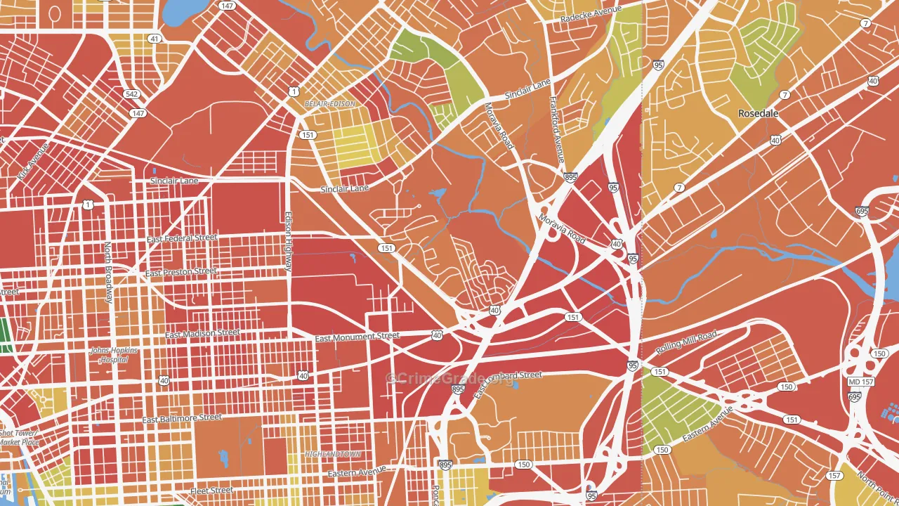 Monument Street, Baltimore, MD Map of Burglary Rates