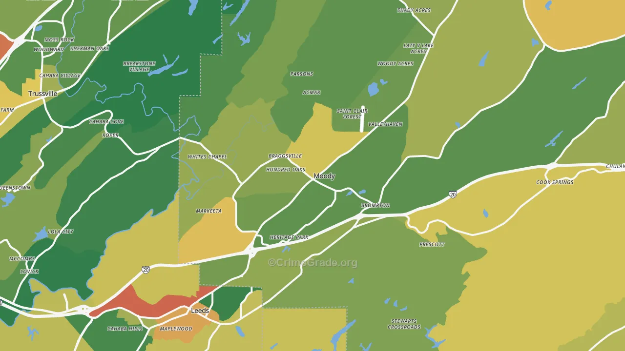 Moody, AL Map of Burglary Rates