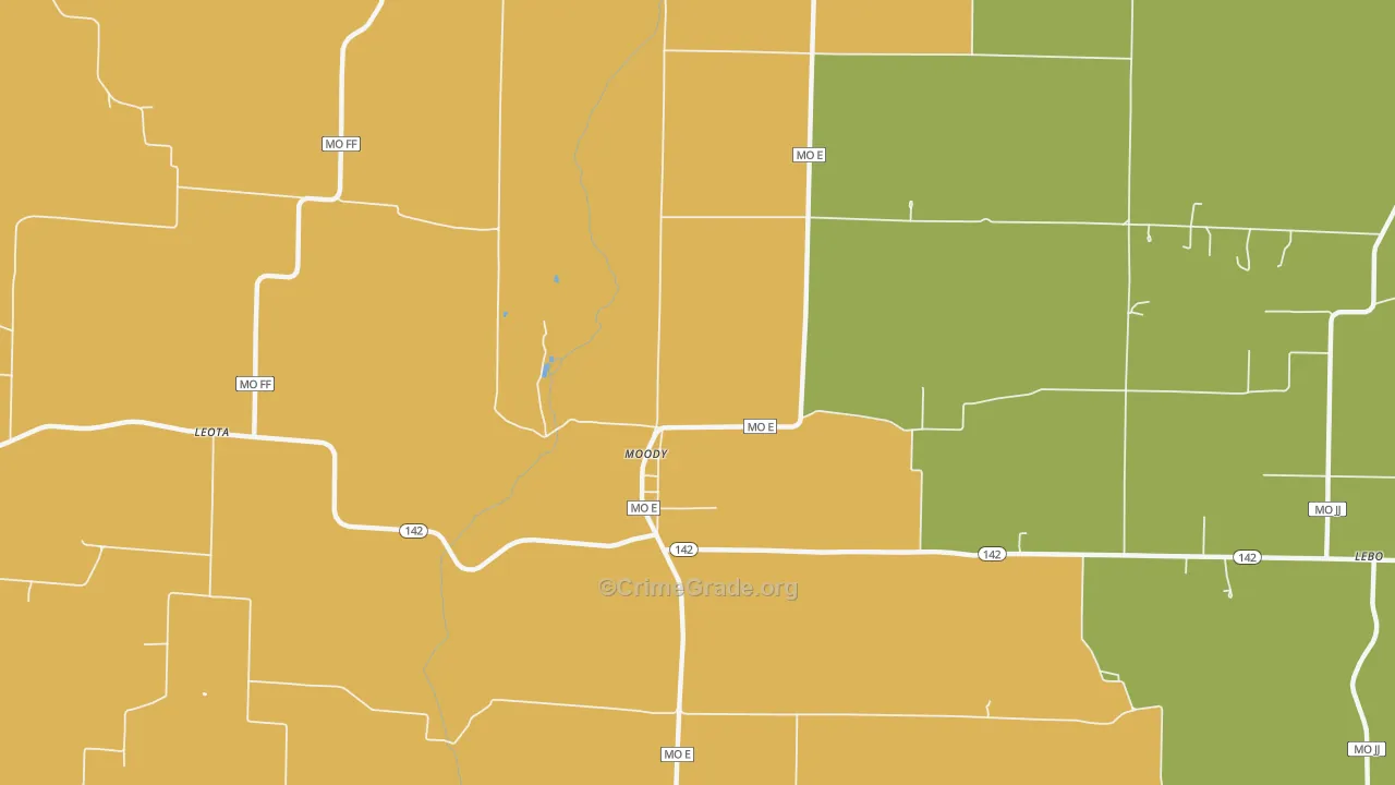 Moody, MO Map of Burglary Rates