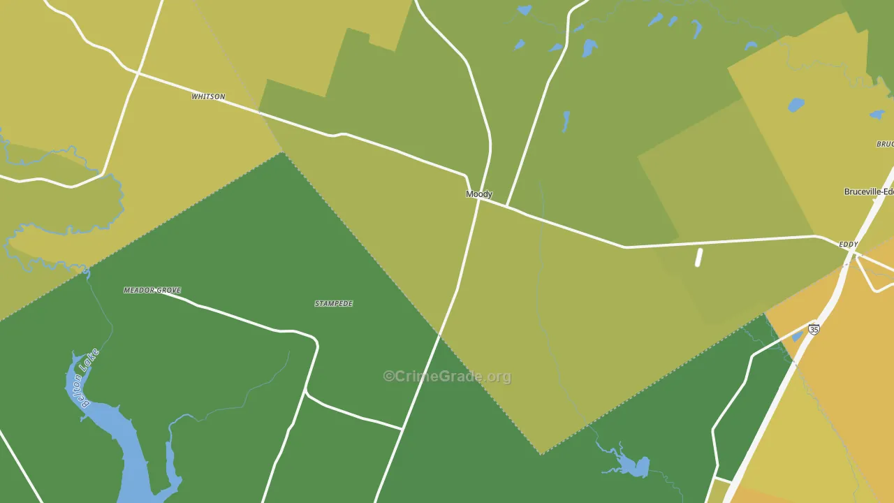 Moody, TX Map of Burglary Rates