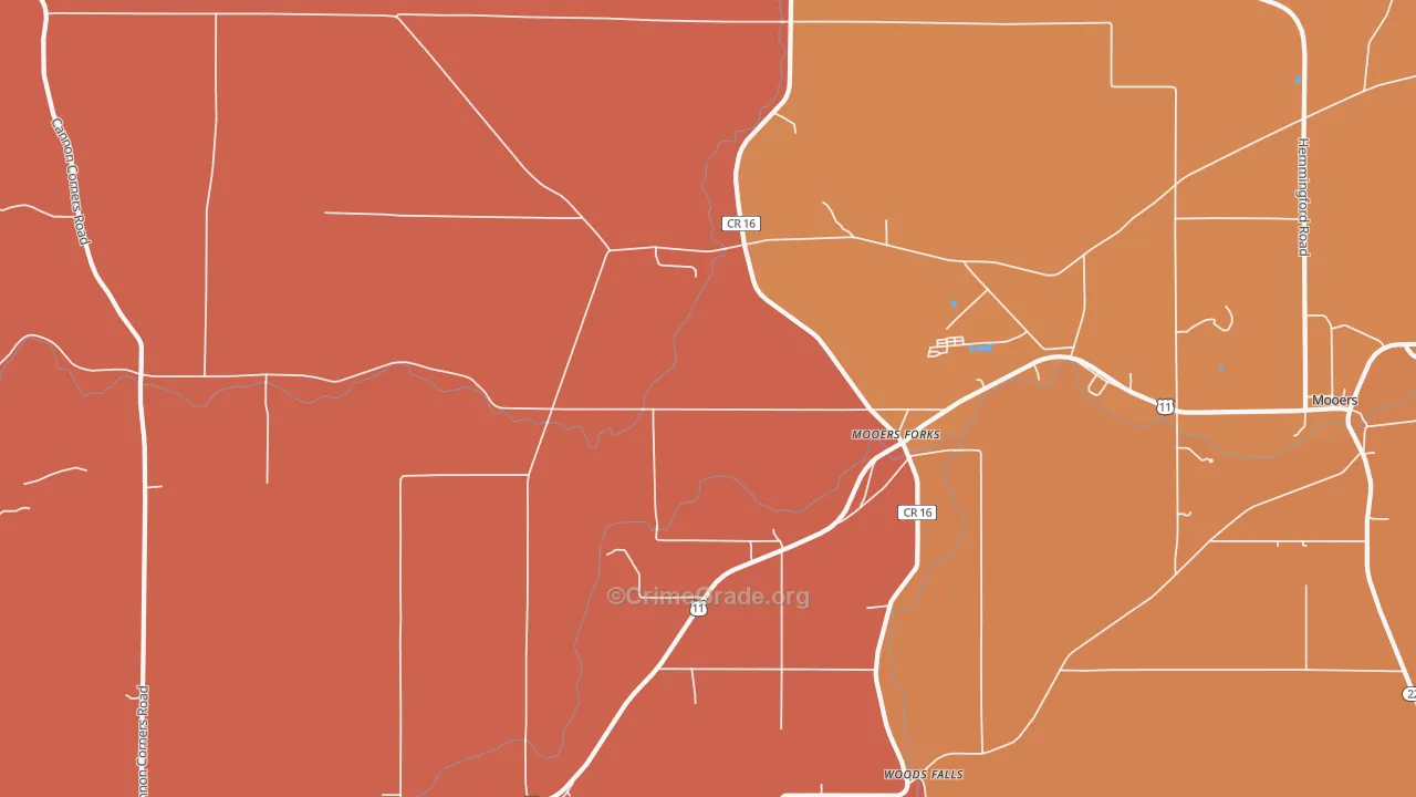 Mooers Forks, NY Map of Burglary Rates