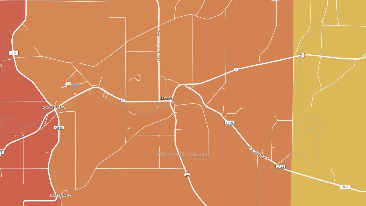 Mooers, NY Map of Burglary Rates
