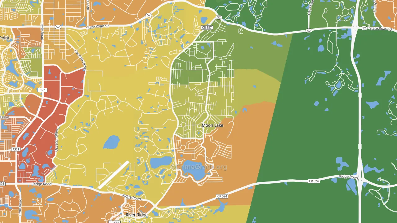 Moon Lake Estates, Moon Lake, FL Map of Burglary Rates