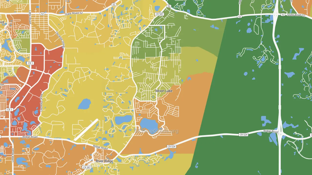 Moon Lake, FL Map of Burglary Rates