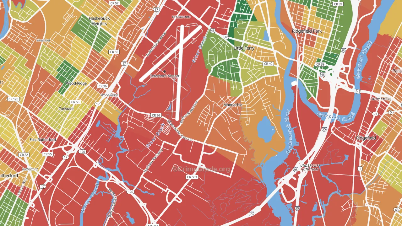 Moonachie, NJ Map of Burglary Rates