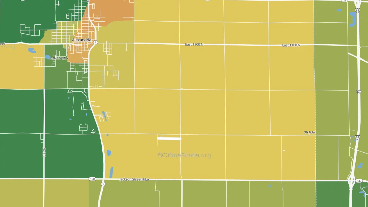 Moonville, IN Map of Burglary Rates