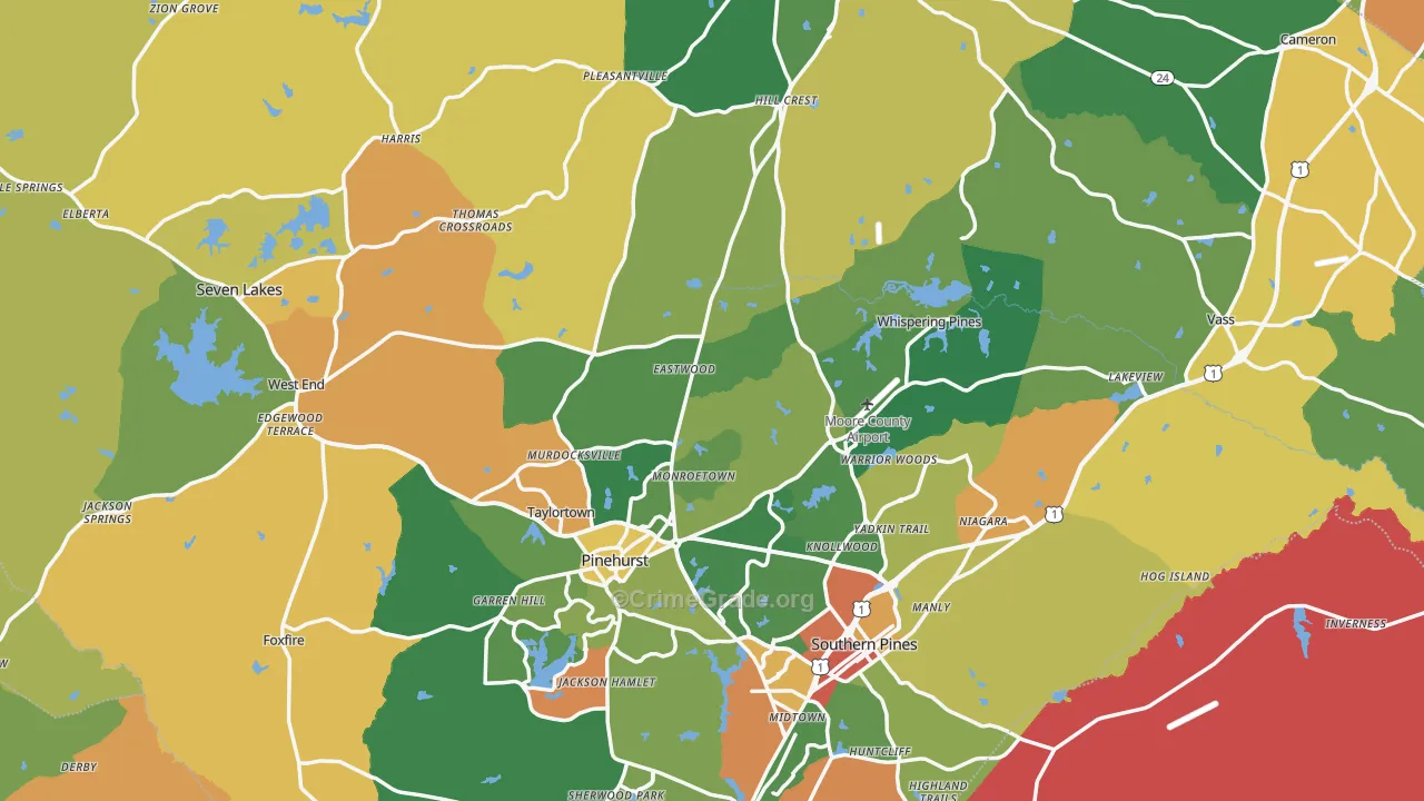 Moore County, NC Map of Burglary Rates