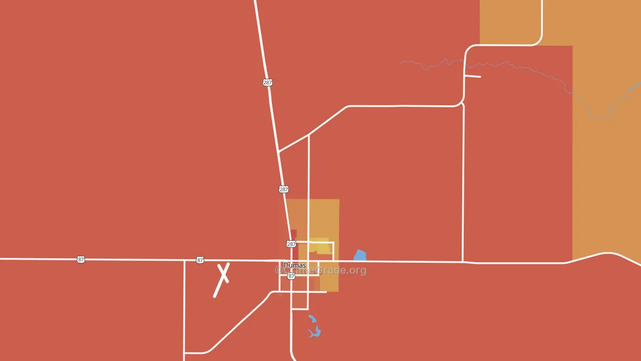 Moore County, TX Map of Burglary Rates