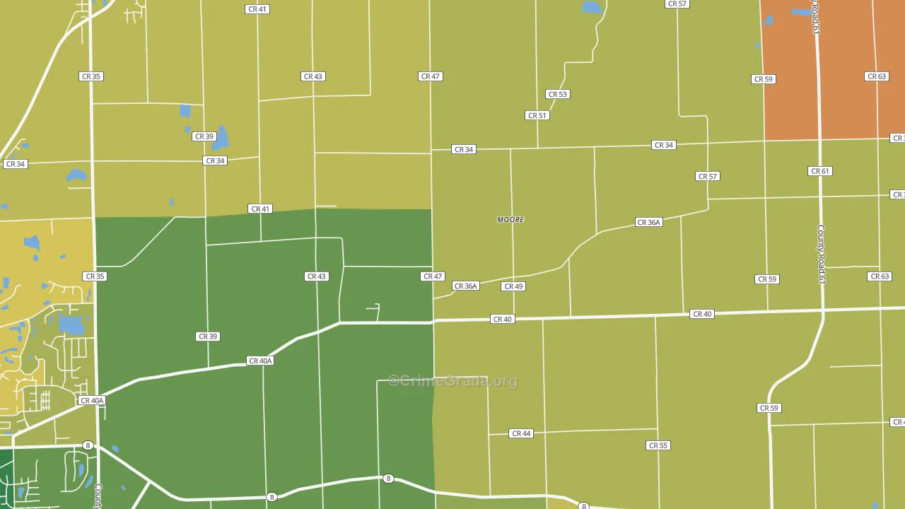 Moore, IN Map of Burglary Rates