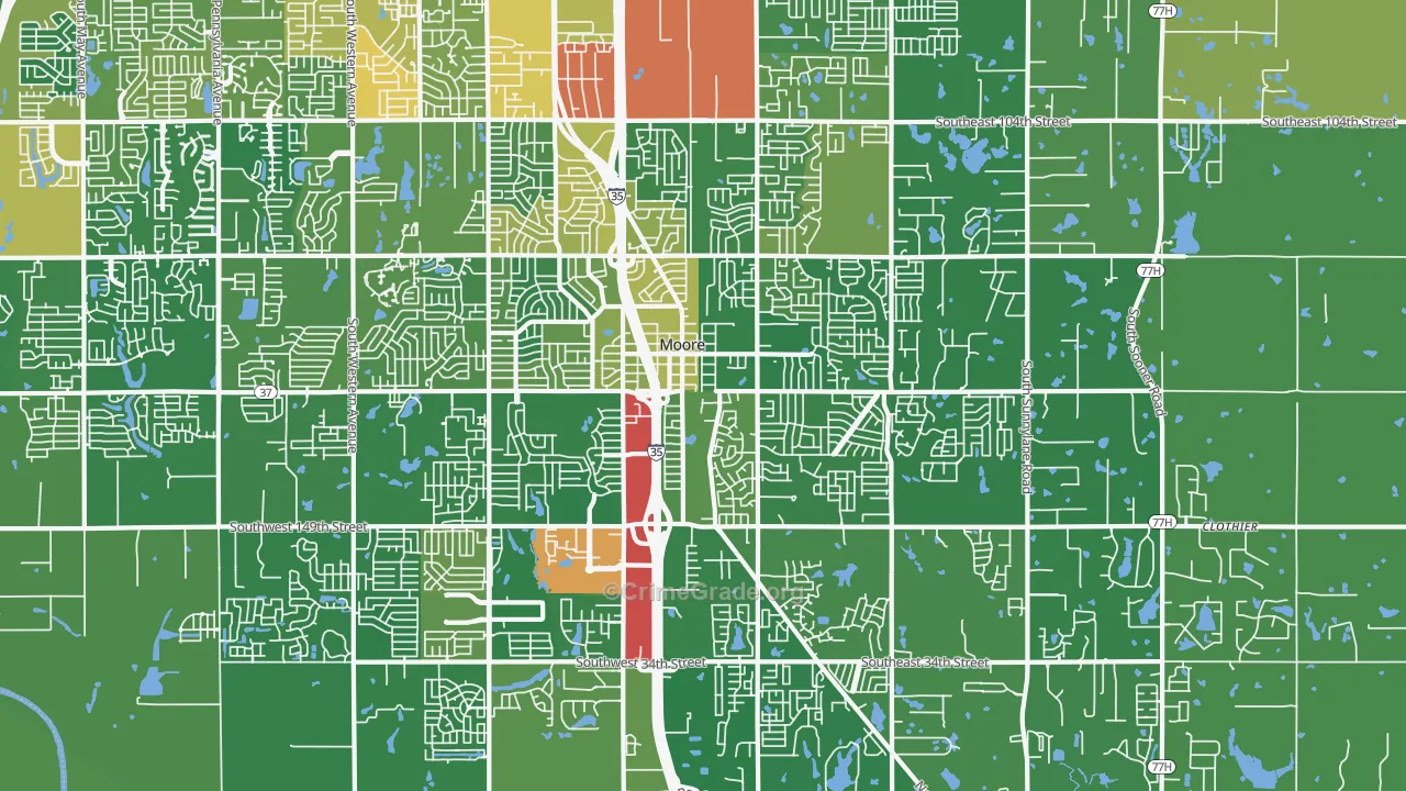 Moore, OK Map of Burglary Rates
