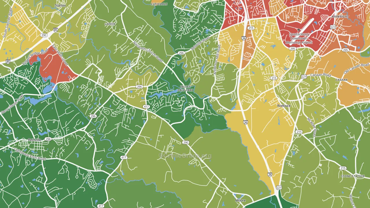Moore, SC Map of Burglary Rates