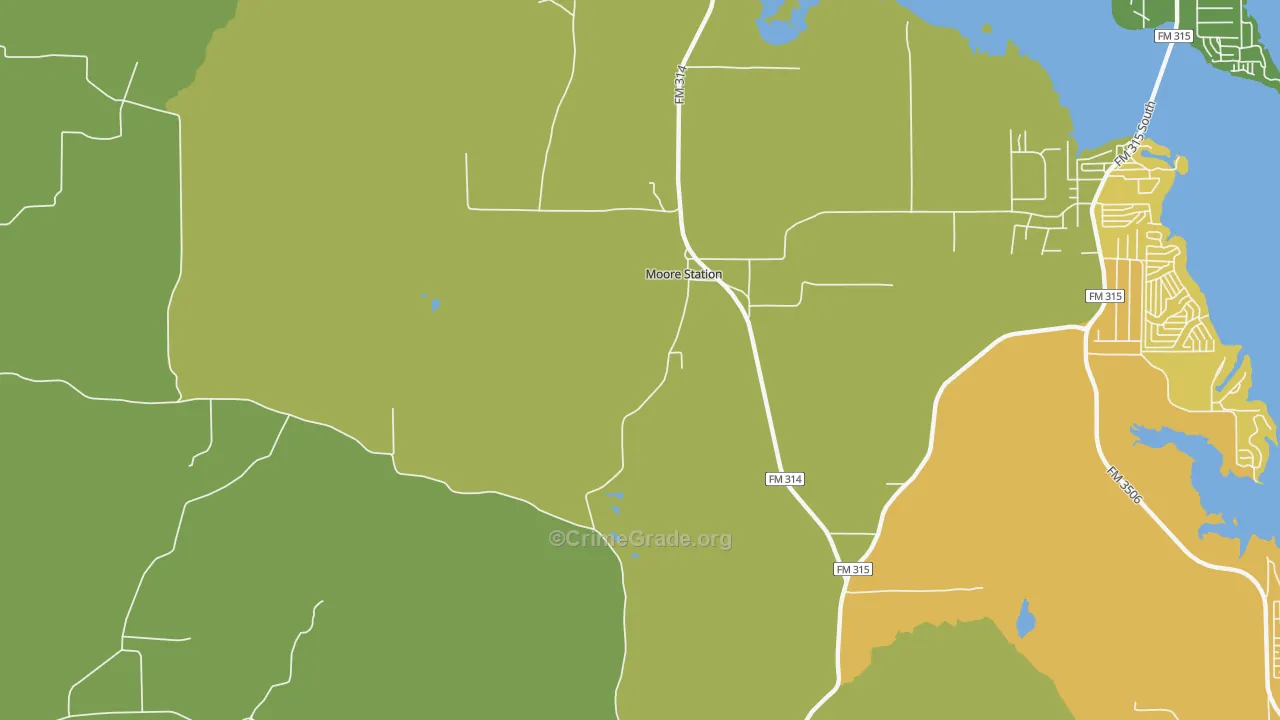 Moore Station, TX Map of Burglary Rates