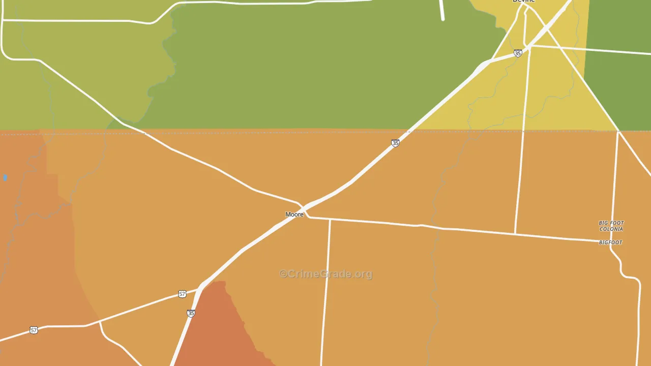 Moore, TX Map of Burglary Rates