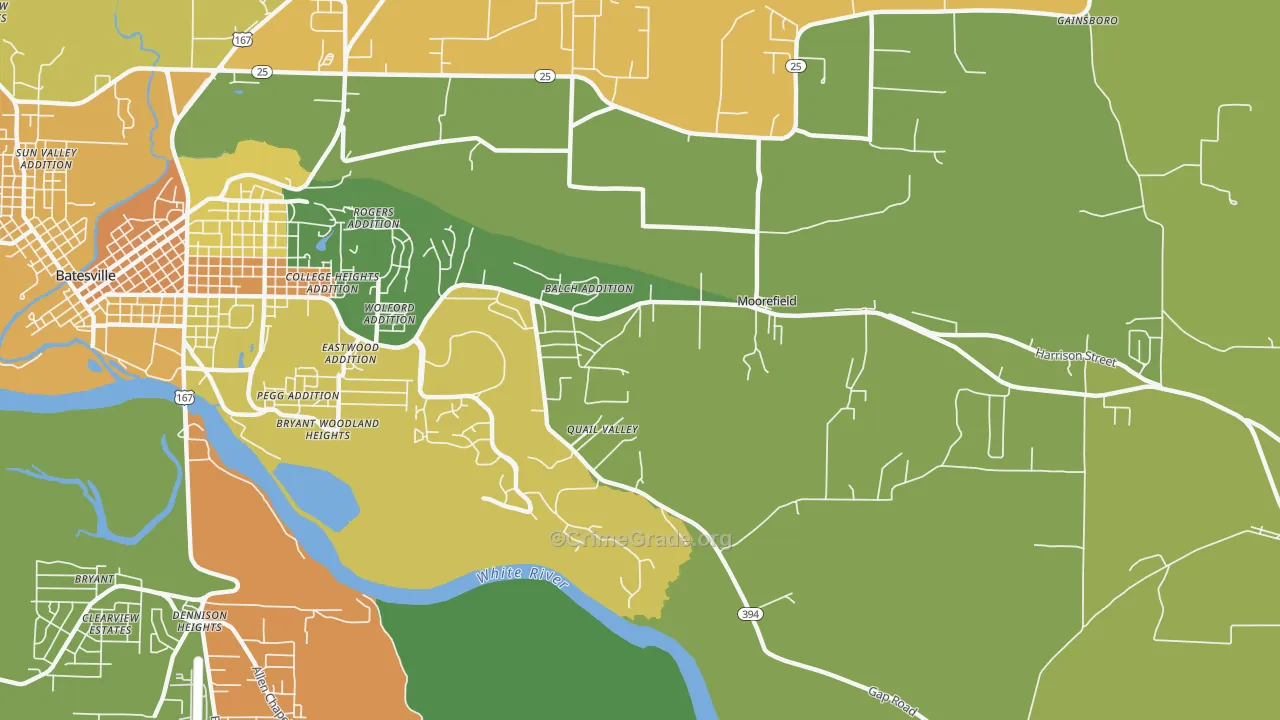 Moorefield, AR Map of Burglary Rates