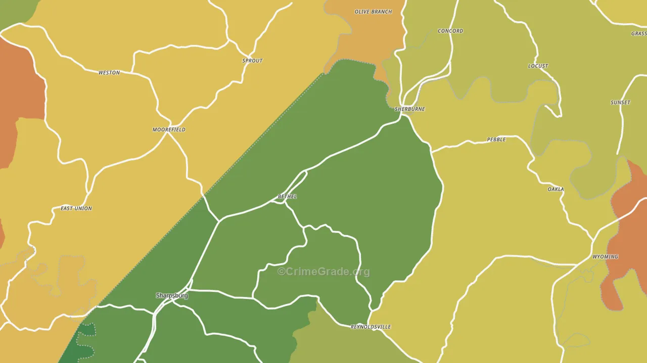 Moorefield, KY Map of Burglary Rates