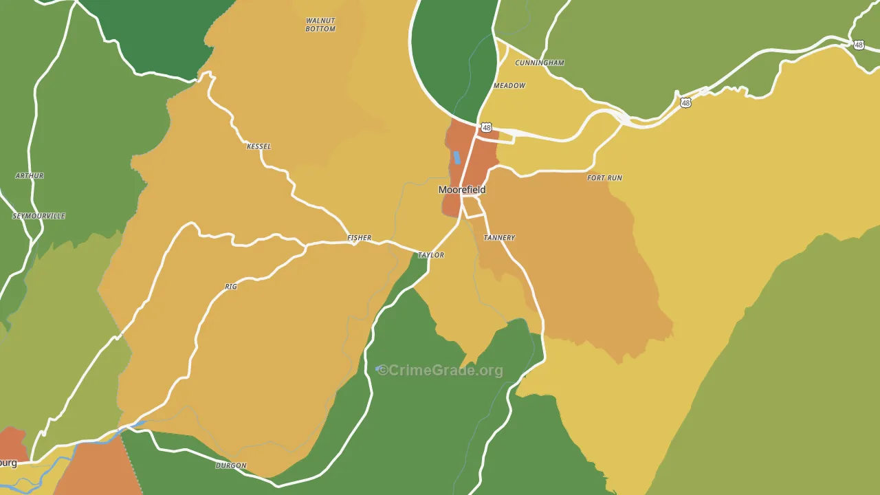Moorefield, WV Map of Burglary Rates