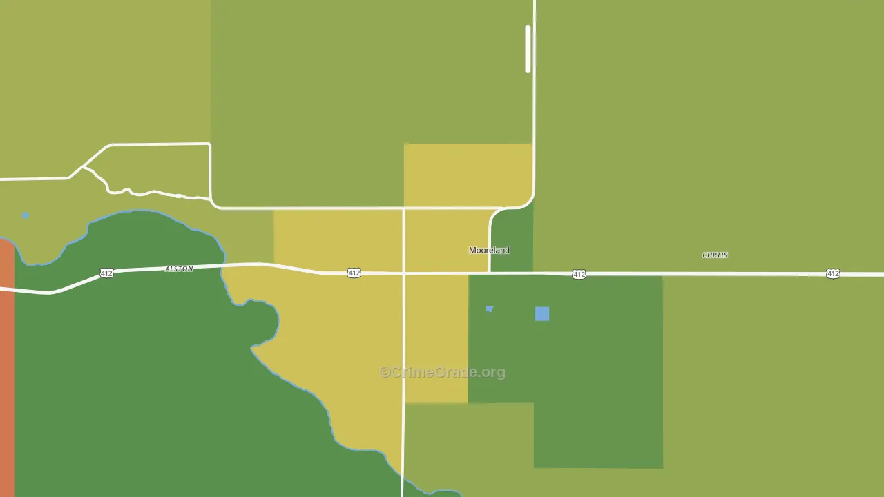 Mooreland, OK Map of Burglary Rates