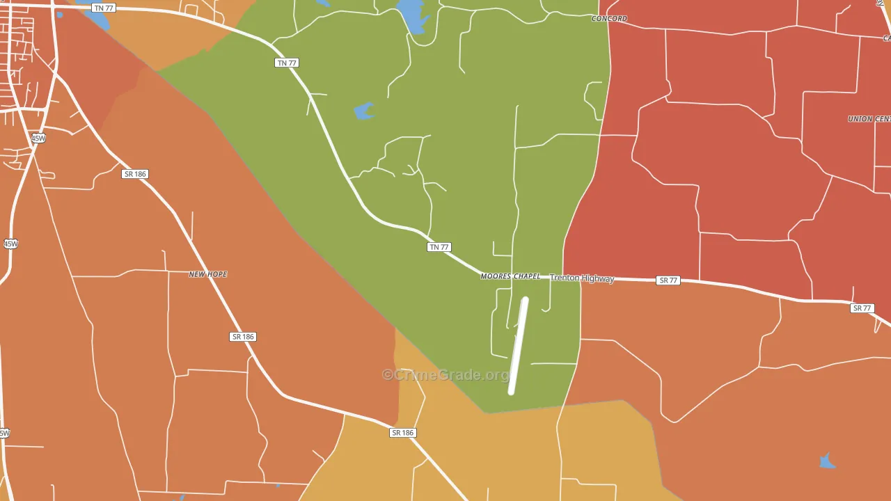 Moores Chapel, TN Map of Burglary Rates