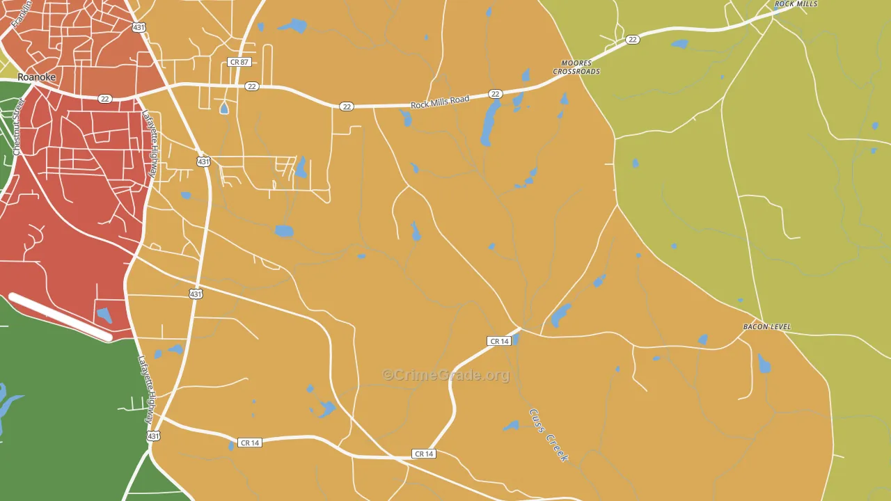 Moores Crossroads, AL Map of Burglary Rates