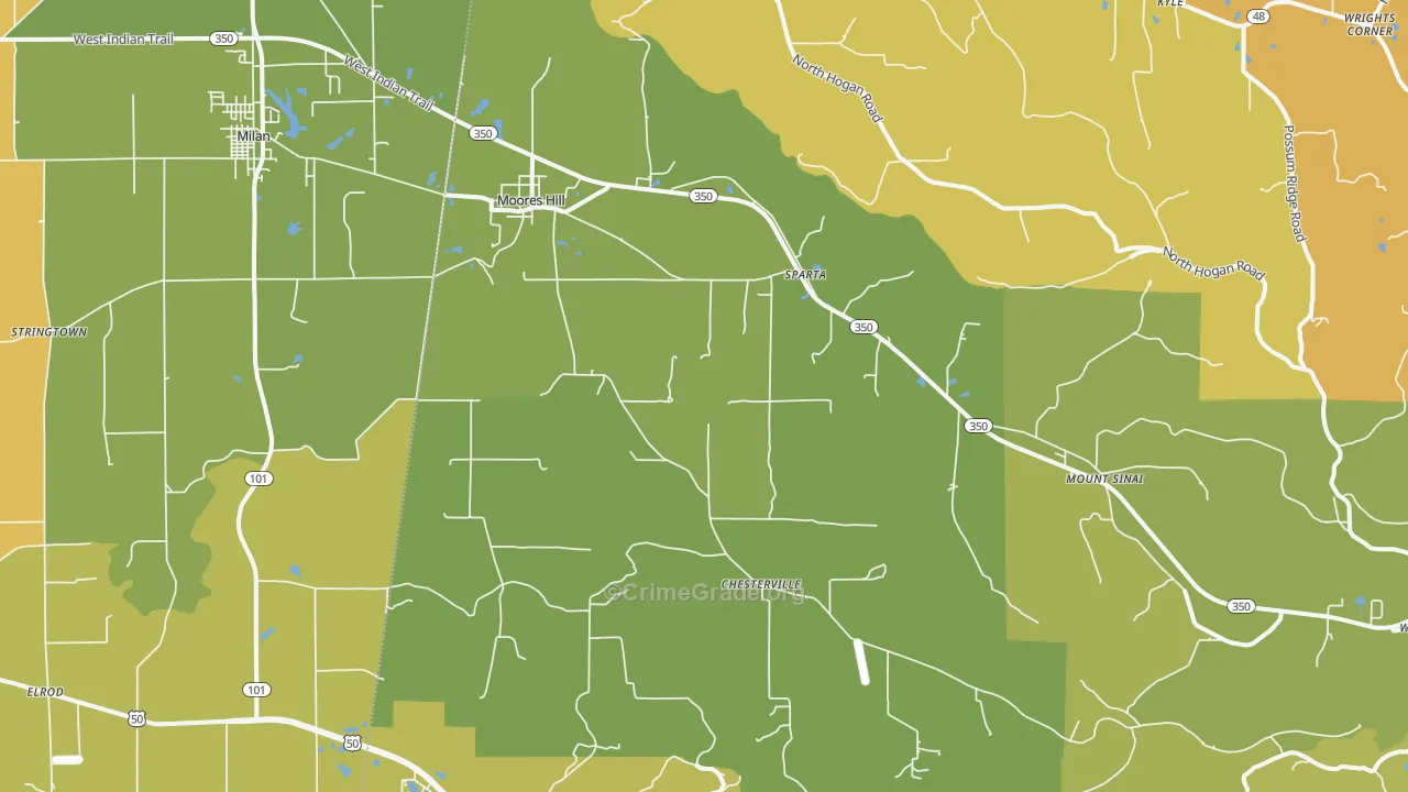 Moores Hill, IN Map of Burglary Rates