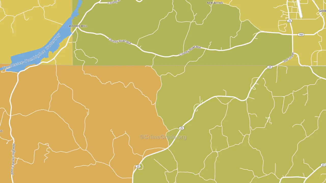 Moores Mill, MS Map of Burglary Rates