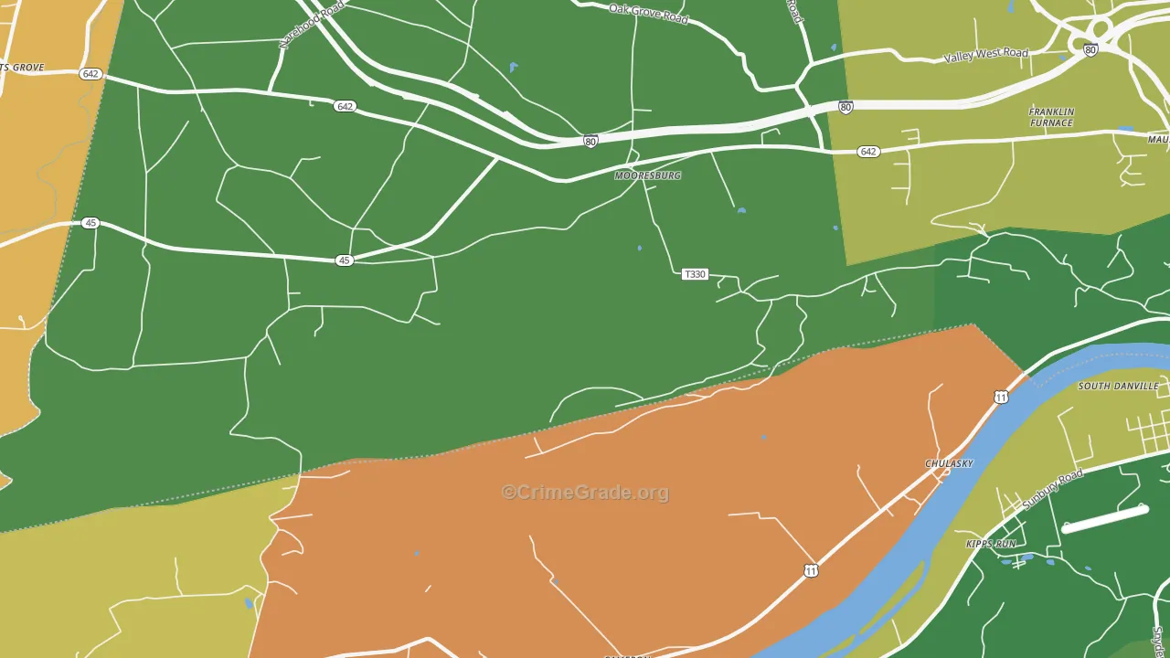 Mooresburg, PA Map of Burglary Rates