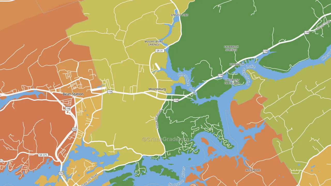 Mooresburg, TN Map of Burglary Rates