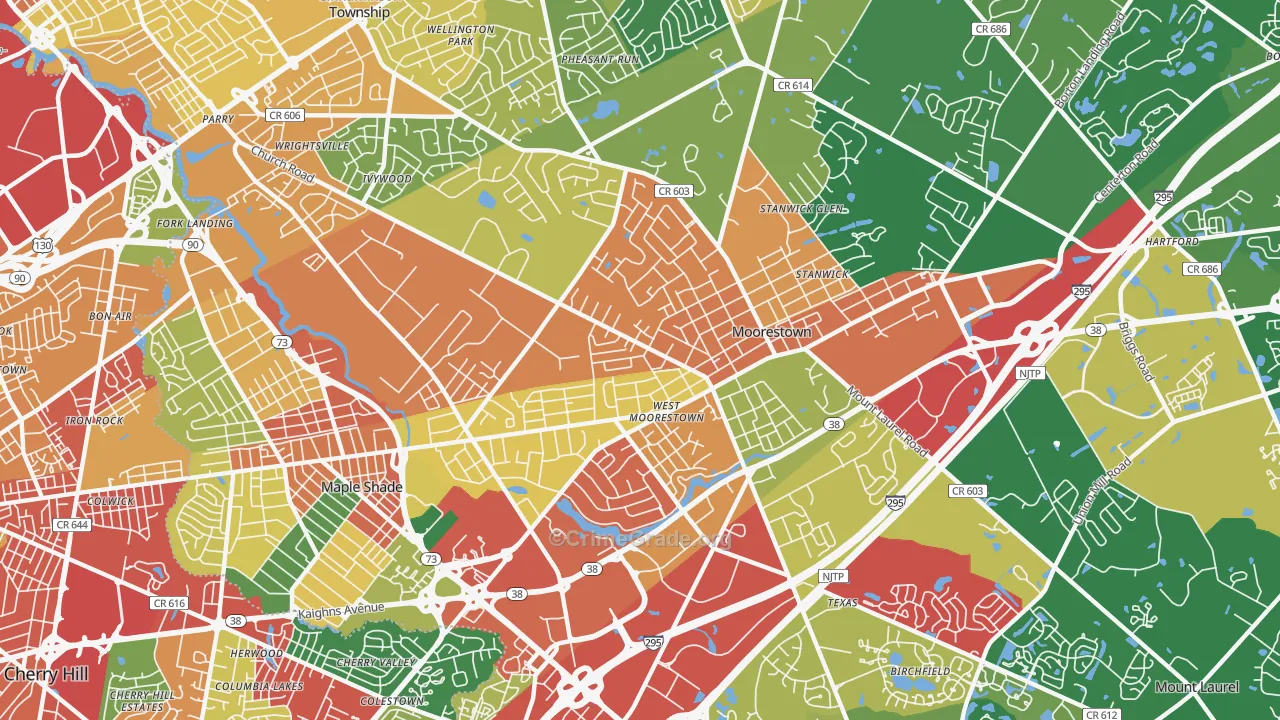 Moorestown-Lenola, NJ Map of Burglary Rates