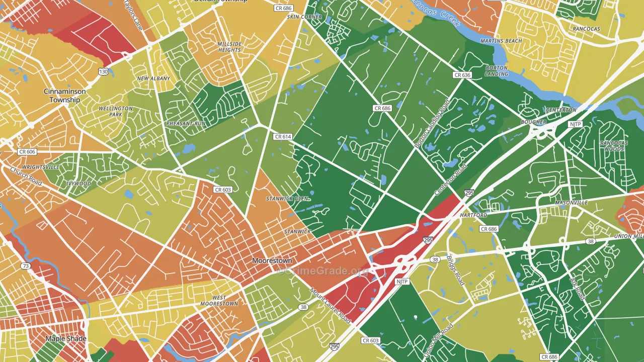 Moorestown, NJ Map of Burglary Rates