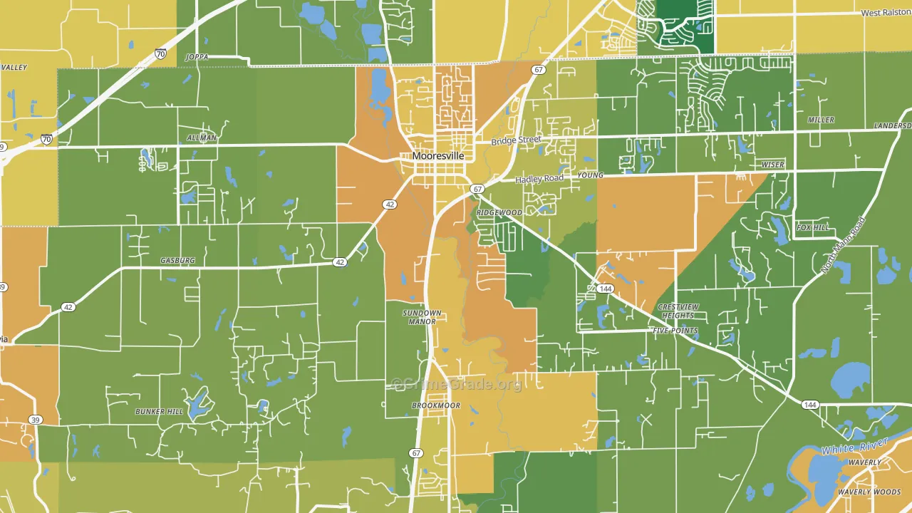 Mooresville, IN Map of Burglary Rates