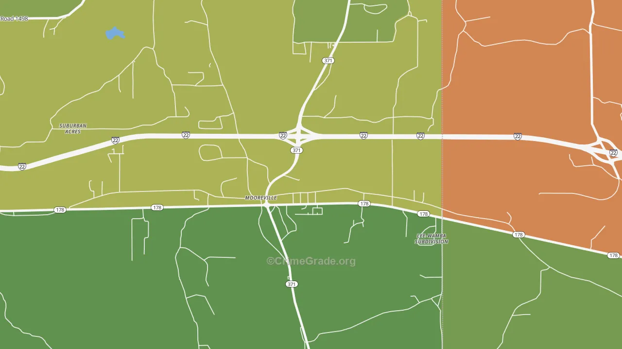 Mooresville, MS Map of Burglary Rates