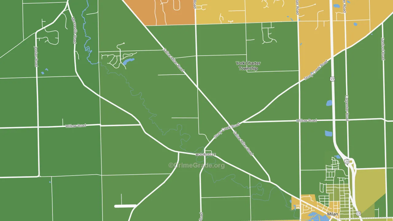 Mooreville, MI Map of Burglary Rates